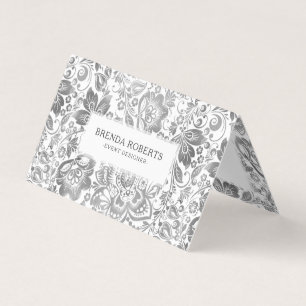 Silver-Gray Floral Damasks Visitenkarten