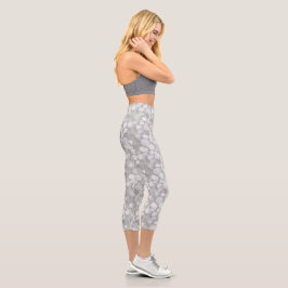 Silver Gray Floral Design Capri Leggings