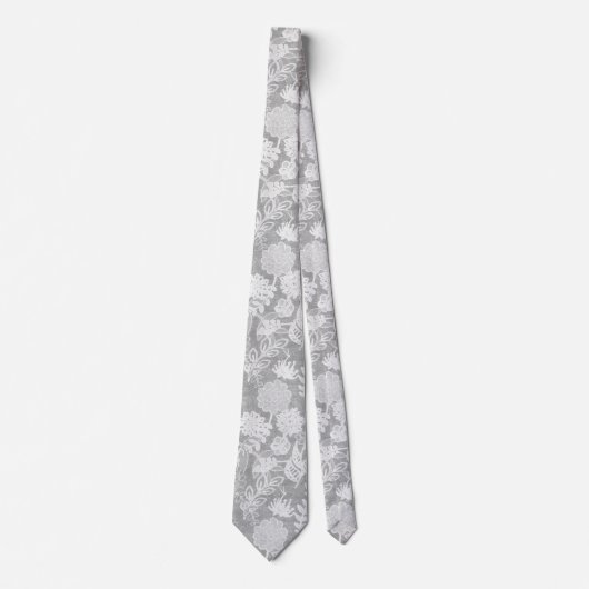 Silver Gray Floral Design Krawatte (Vorderseite)
