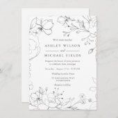 Silver Gray Floral Moderne Elegante Hochzeit Einladung (Vorne/Hinten)