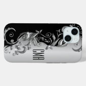 Silver Gray Floral - Monogramm Case-Mate iPhone Hülle (Rückseite (Horizontal))