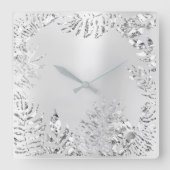Silver Gray Floral Palm Monochrom Metallic Steel Quadratische Wanduhr (Vorderseite)