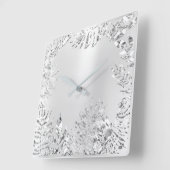 Silver Gray Floral Palm Monochrom Metallic Steel Quadratische Wanduhr (Winkel)