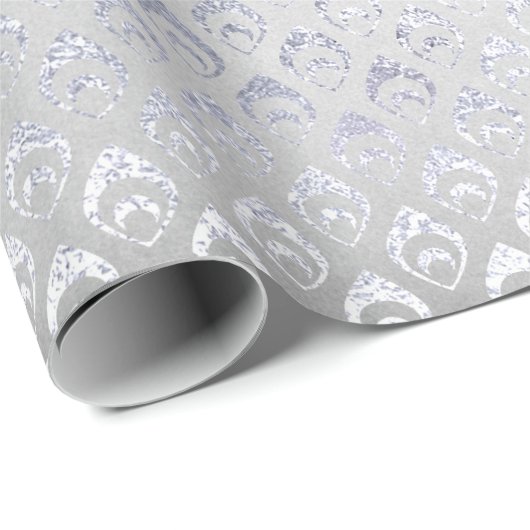 Silver Gray Floral Peacock Royal Shiny Geschenkpapier (Rolleneckpunkt)