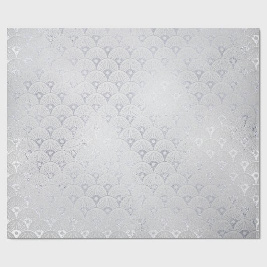 Silver Gray Floral Scales Seashells Art Deco Geschenkpapier (Flach)