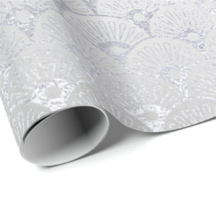 Silver Gray Floral Scales Seashells Art Deco Geschenkpapier