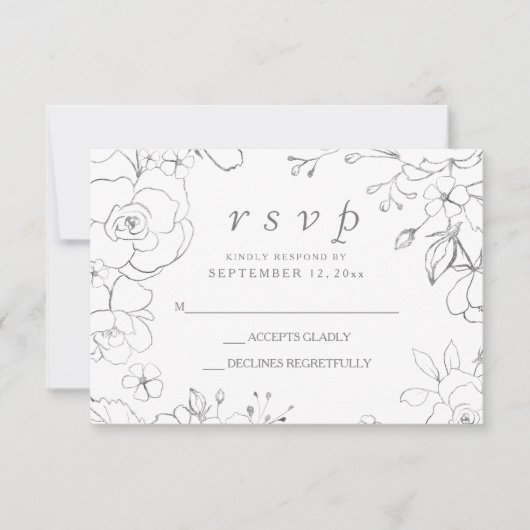 Silver Gray Floral Simple Hochzeitsstimmung UAWG RSVP Karte (Vorderseite)