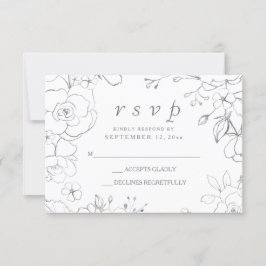Silver Gray Floral Simple Hochzeitsstimmung UAWG RSVP Karte