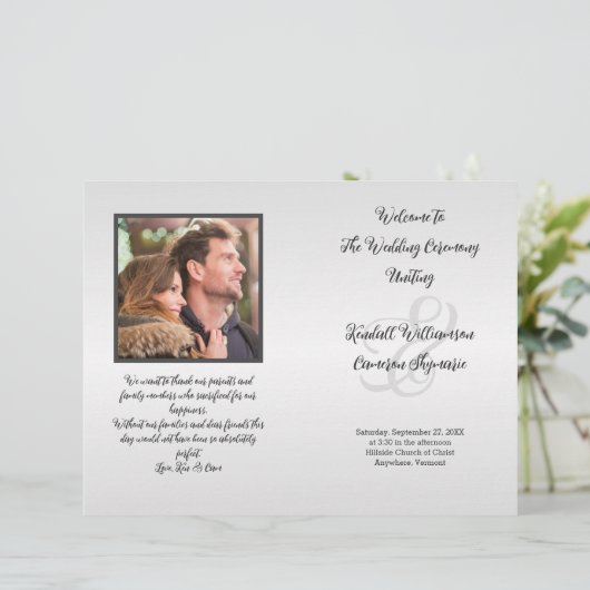 Silver Gray Foto Wedding Program geklappt (Stehend Vorderseite)
