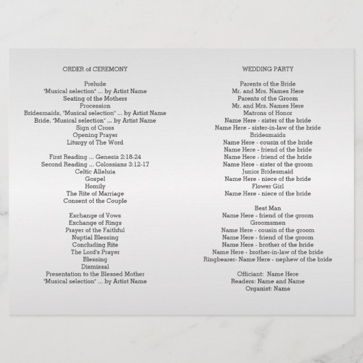 Silver Gray Foto Wedding Program geklappt (Rückseite)