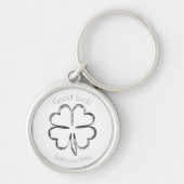 Silver Gray Four Leaf Clover Custom Text Good Luck Schlüsselanhänger (Vorne)