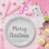 Silver Gray Frost Frost Frohe Weihnachten Pappteller (Party)