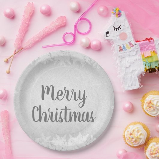 Silver Gray Frost Frost Frohe Weihnachten Pappteller (Party)