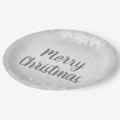 Silver Gray Frost Frost Frohe Weihnachten Pappteller (Schrägansicht)
