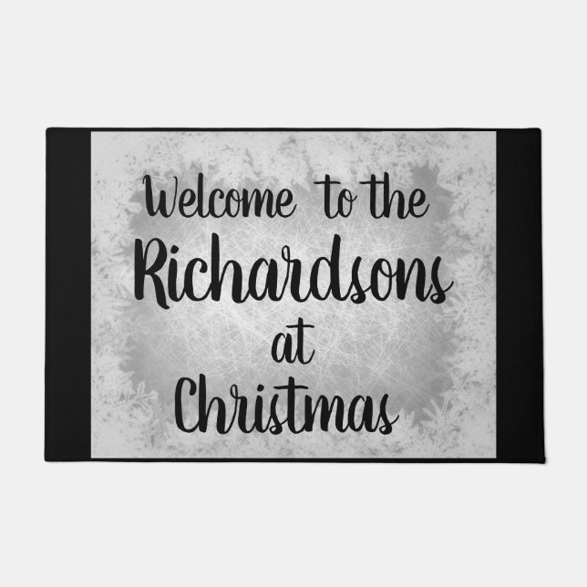 Silver Gray Frost personalisierte Familie Willkomm Fußmatte (Vorderseite)