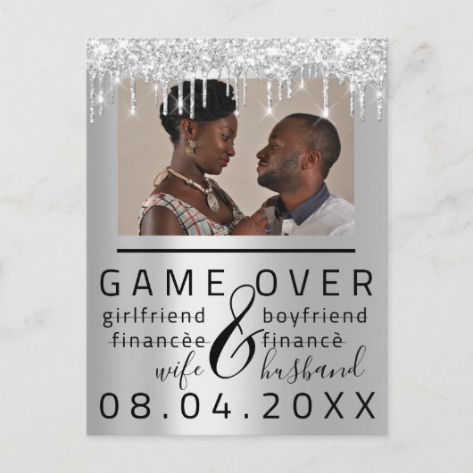 Silver Gray Funny Save the Date Couple Foto Postkarte (Vorderseite)