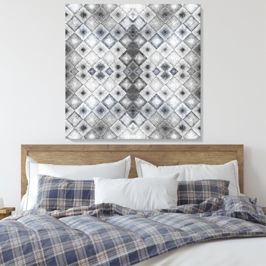 Silver & Gray Geometric Abstrakt Lattice Textur Leinwanddruck (Insitu (Schlafzimmer))