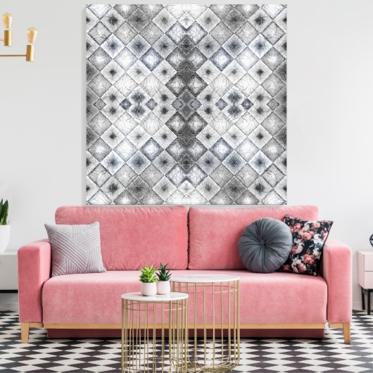 Silver & Gray Geometric Abstrakt Lattice Textur Leinwanddruck (Insitu (Wohnzimmer))