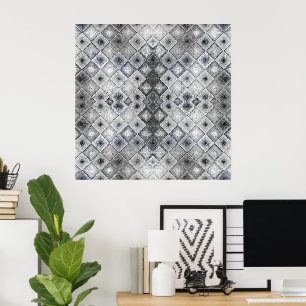 Silver & Gray Geometric Abstrakt Lattice Textur Poster