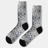 Silver & Gray Geometric Abstrakt Lattice Textur Socken (Linkes Detail)
