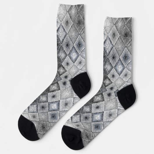 Silver & Gray Geometric Abstrakt Lattice Textur Socken (Linkes Detail)