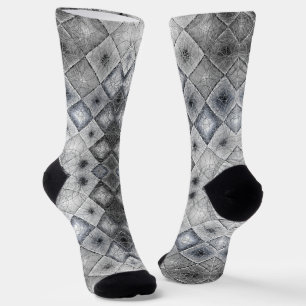 Silver & Gray Geometric Abstrakt Lattice Textur Socken