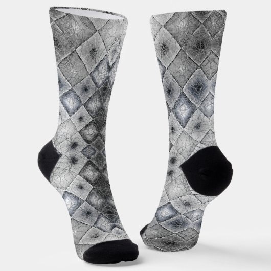 Silver & Gray Geometric Abstrakt Lattice Textur Socken (Gewinkelt)