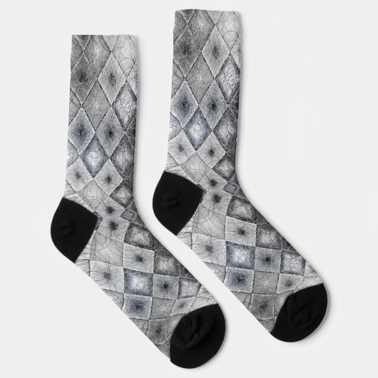 Silver & Gray Geometric Abstrakt Lattice Textur Socken (Rechts)