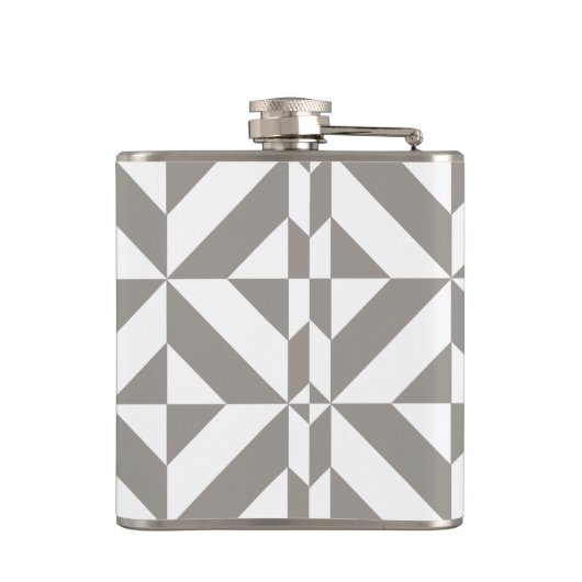 Silver Gray Geometric Deko Cube Pattern Flachmann (Rückseite)