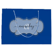 Silver Gray Gerahmt Royal Monogram Name Blue Große Geschenktüte (Rückseite)