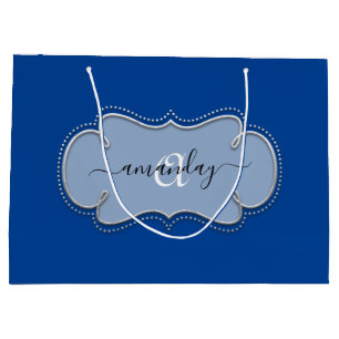 Silver Gray Gerahmt Royal Monogram Name Blue Große Geschenktüte