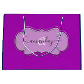 Silver Gray Gerahmt Royal Monogram Name Navy PInk Große Geschenktüte (Vorderseite)