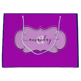 Silver Gray Gerahmt Royal Monogram Name Navy PInk Große Geschenktüte