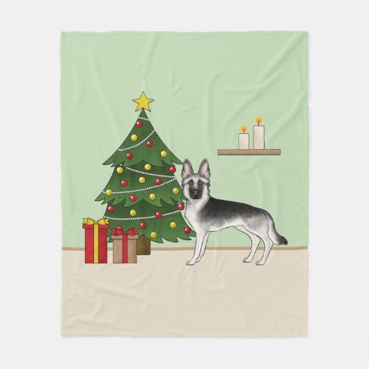 Silver Gray German Shepherd Weihnachtsbaum Fleecedecke (Vorderseite)