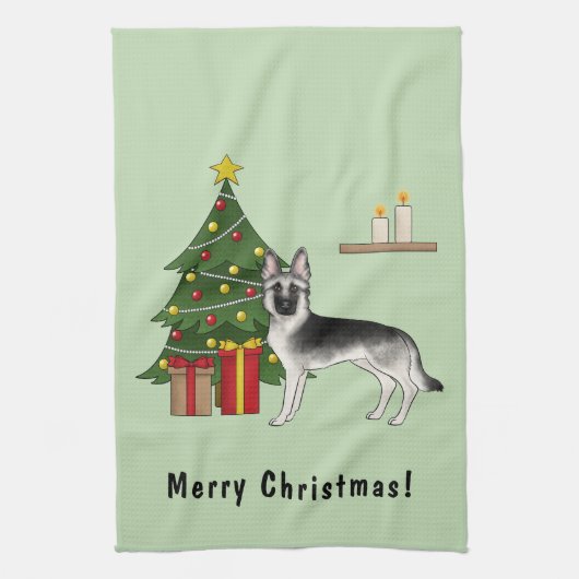 Silver Gray German Shepherd Weihnachtsbaum Geschirrtuch (Vertikal)