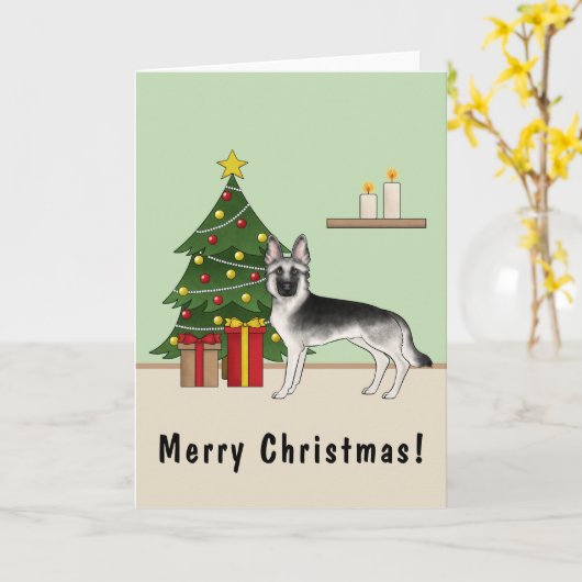 Silver Gray German Shepherd Weihnachtsbaum Karte (Gelbe Blume)