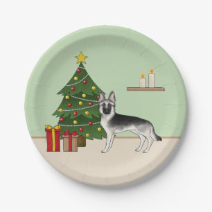 Silver Gray German Shepherd Weihnachtsbaum Pappteller