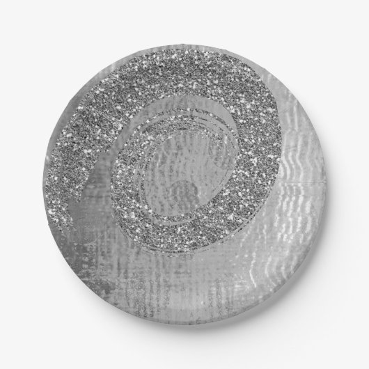 Silver Gray Glam Abstrakt Graphite Spirite Glitzer Pappteller (Vorderseite)