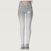 Silver Gray Glam Glitzer Sparkle Ombre Trendy Leggings (Vorderseite)