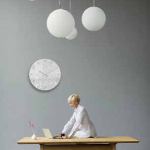 Silver Gray Glitter Minimal Metallic Monochromatic Große Wanduhr