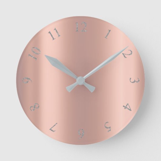 Silver Gray Glitter Minimum Pink Rose Copper Peach Runde Wanduhr (Vorderseite)