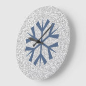 Silver Gray Glitter With Blue Snowflake Große Wanduhr (Winkel)