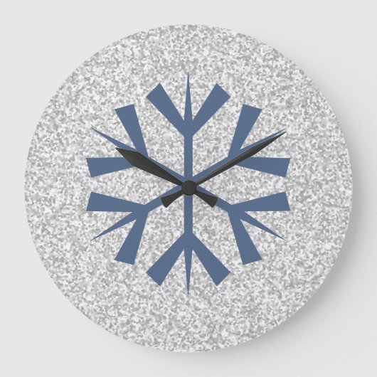 Silver Gray Glitter With Blue Snowflake Große Wanduhr (Vorderseite)