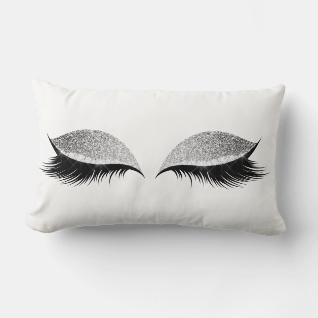 Silver Gray Glitzer Black Glam Make up Confetti Lendenkissen (Vorderseite)