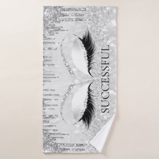 Silver Gray Glitzer Effect Eyes Makeup Name Badehandtuch (Badehandtuch)