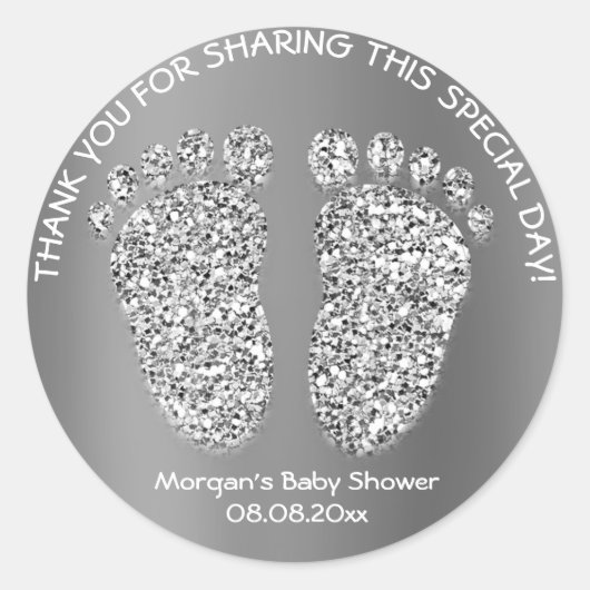 Silver Gray Glitzer Feet Baby Dusche Gefallen Viel Runder Aufkleber (Vorderseite)