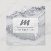 *~* SILVER GRAY Glitzer Glam QR Luxe Initial AP66 Quadratische Visitenkarte (Vorderseite)