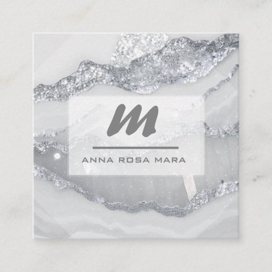 *~* SILVER GRAY Glitzer Glam QR Luxe Initial AP66 Quadratische Visitenkarte (Vorderseite)