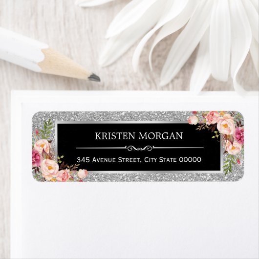 Silver Gray Glitzer Glitzern Klassisch Pink Blüten (Insitu)