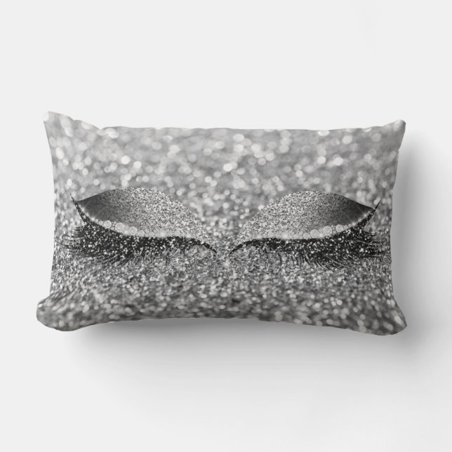 Silver Gray Glitzer Lash Glam Makeup Monochroot Lendenkissen (Vorderseite)